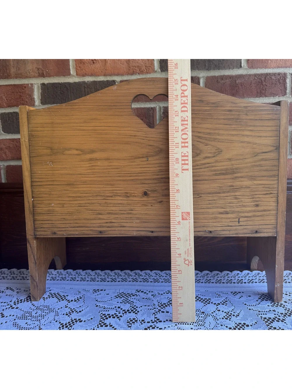 Vintage Cottagecore Wooden Decorative Mini Bench with Heart Cut-Out